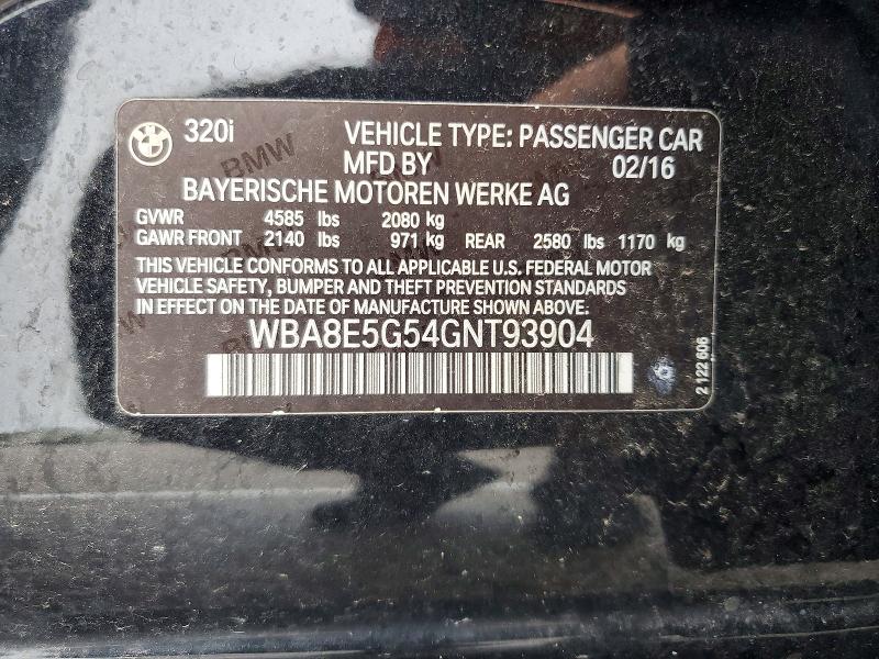 Aukcja sprzedaży 2016 Bmw 320, vin: WBA8E5G54GNT93904, numer aukcji: 64924716