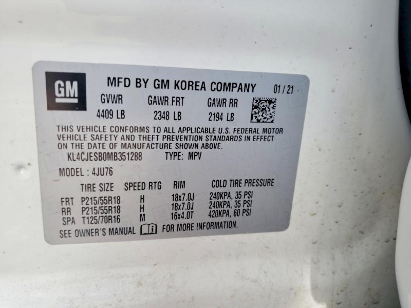 Aukcja sprzedaży 2021 Buick Encore, vin: KL4CJESB0MB351288, numer aukcji: 64903796