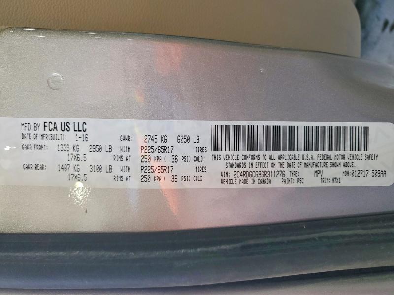 63879186 :رقم المزاد ، 2C4RDGCG9GR311276 vin ، 2016 Dodge Grand Caravan مزاد بيع