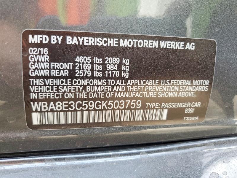 Aukcja sprzedaży 2016 Bmw 328, vin: WBA8E3C59GK503759, numer aukcji: 65621386