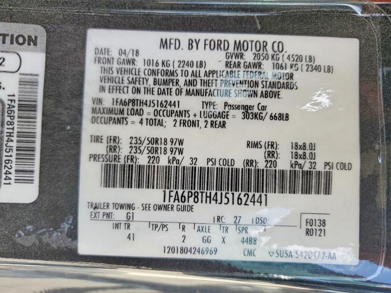 2018 Ford Mustang მანქანა იყიდება აუქციონზე, vin: 1FA6P8TH4J5162441, აუქციონის ნომერი: 66886926