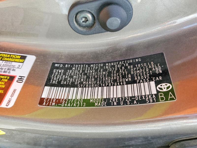 65322436 :رقم المزاد ، 5YFBURHE1KP878448 vin ، 2019 Toyota Corolla مزاد بيع
