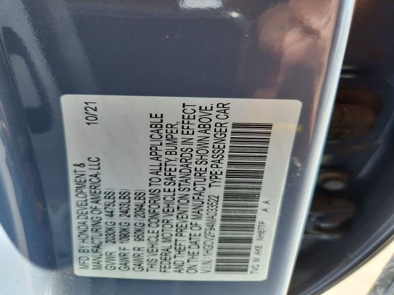 Aukcja sprzedaży 2021 Honda Accord, vin: 1HGCV2F94MA033522, numer aukcji: 64960526