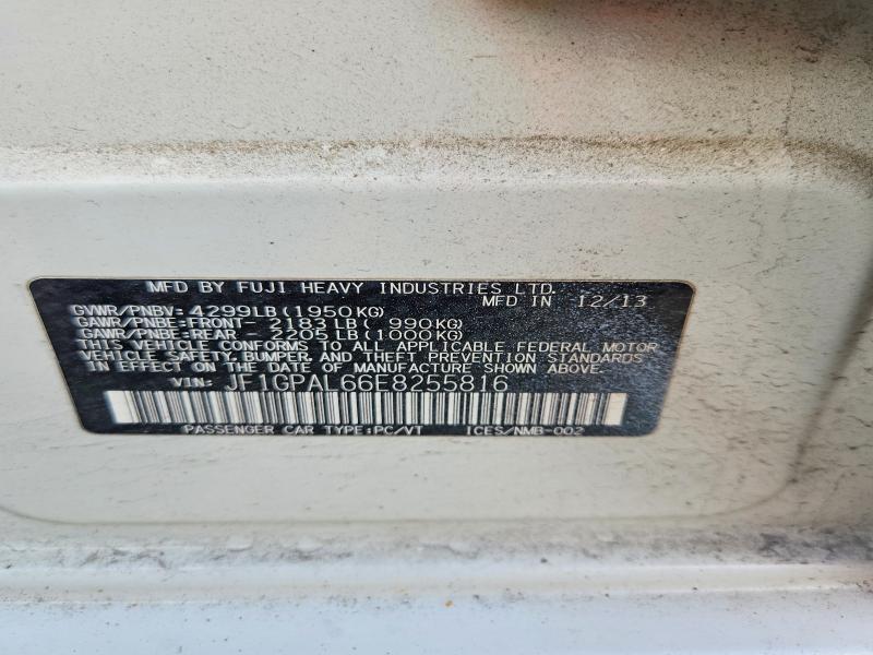 2014 Subaru Impreza მანქანა იყიდება აუქციონზე, vin: JF1GPAL66E8255816, აუქციონის ნომერი: 65440356