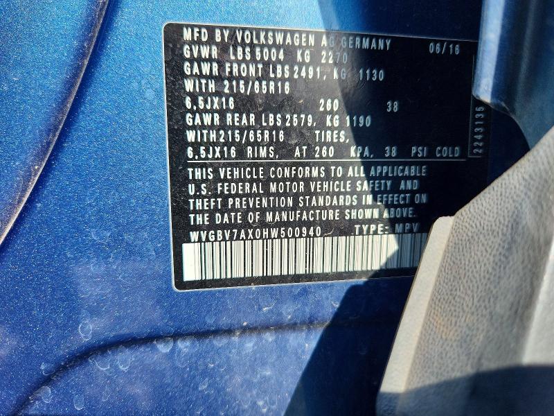 Aukcja sprzedaży 2017 Volkswagen Tiguan, vin: WVGBV7AX0HW500940, numer aukcji: 64225366