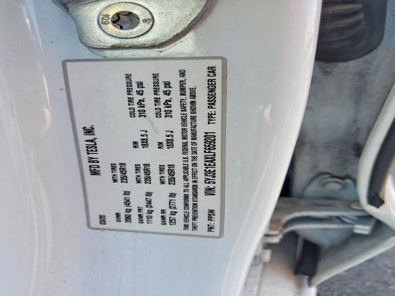 2020 Tesla Model 3 მანქანა იყიდება აუქციონზე, vin: 5YJ3E1EAXLF659201, აუქციონის ნომერი: 64245936