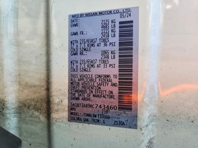 65173636 :رقم المزاد ، 5N1BT3AB9RC743460 vin ، 2024 Nissan Rogue مزاد بيع