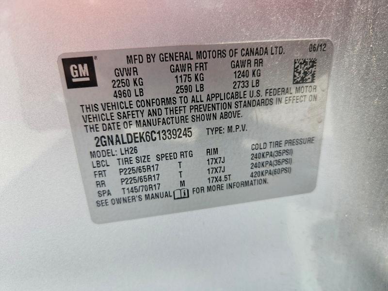 Продажа на аукционе авто 2012 Chevrolet Equinox, vin: 2GNALDEK6C1339245, номер лота: 64776466
