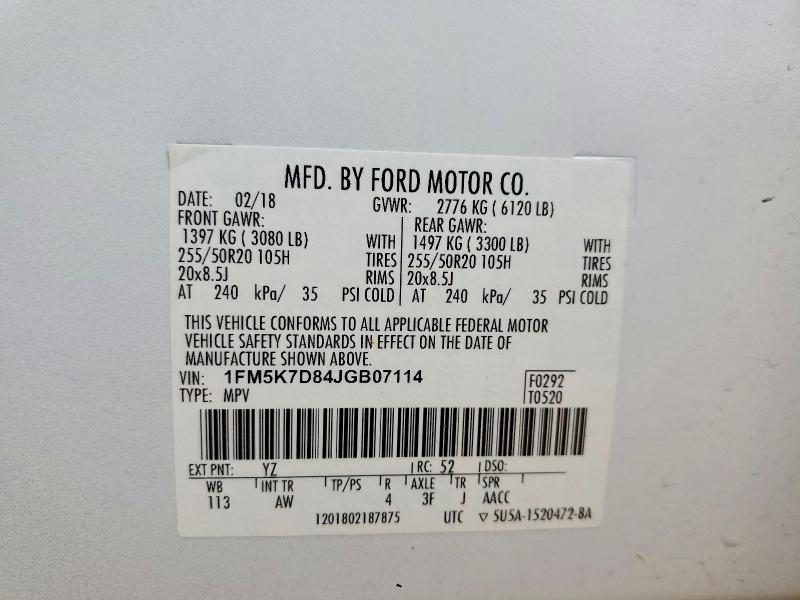 Продажа на аукционе авто 2018 Ford Explorer, vin: 1FM5K7D84JGB07114, номер лота: 65989036