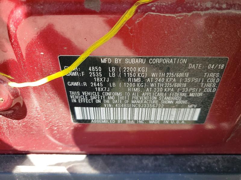 66168166 :رقم المزاد ، 4S4BSENC9J3356722 vin ، 2018 Subaru Outback مزاد بيع