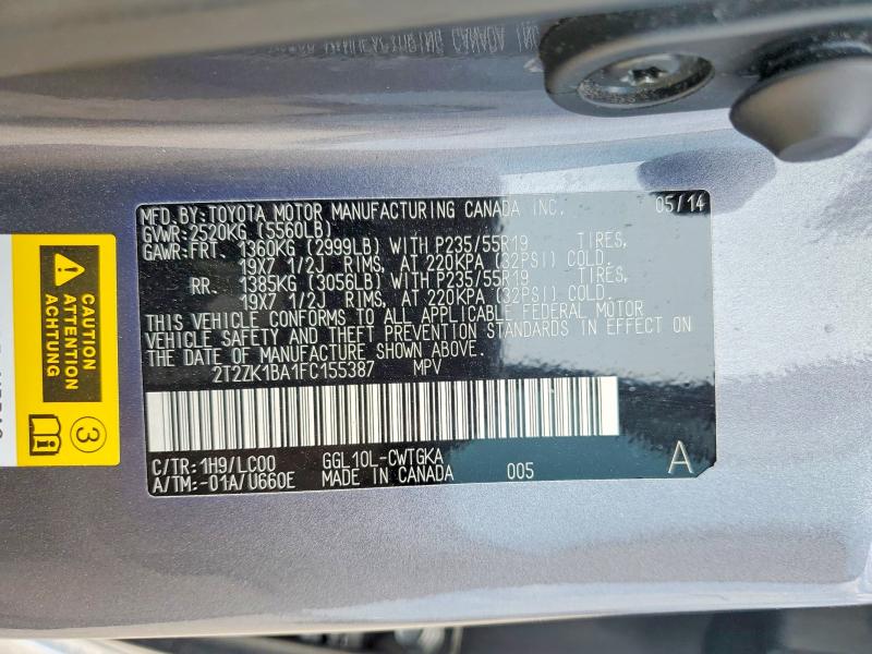 Aukcja sprzedaży 2015 Lexus Rx 350, vin: 2T2ZK1BA1FC155387, numer aukcji: 62870876