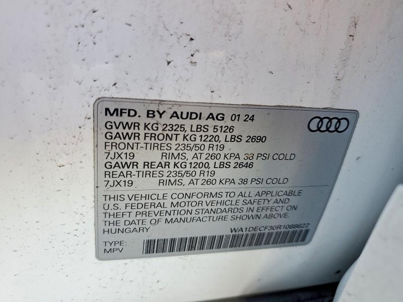 Aukcja sprzedaży 2024 Audi Q3, vin: WA1DECF30R1088622, numer aukcji: 65366036