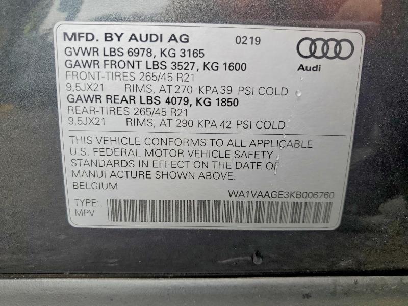Aukcja sprzedaży 2019 Audi E-tron, vin: WA1VAAGE3KB006760, numer aukcji: 65273426