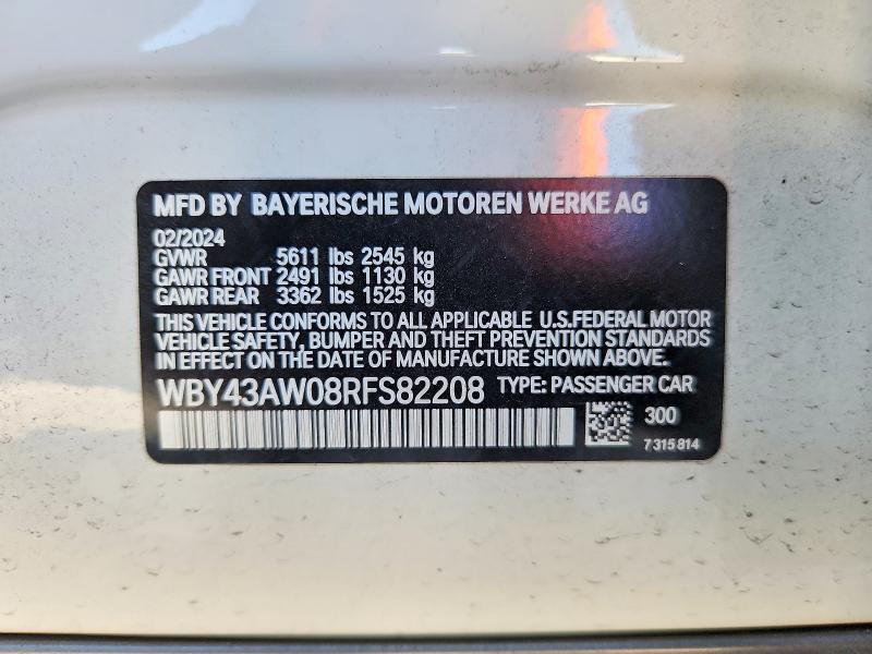 Aukcja sprzedaży 2024 Bmw I4, vin: WBY43AW08RFS82208, numer aukcji: 64671216