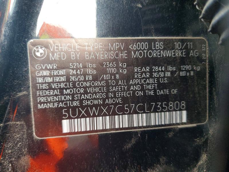 Aukcja sprzedaży 2012 Bmw X3, vin: 5UXWX7C57CL735808, numer aukcji: 65678336