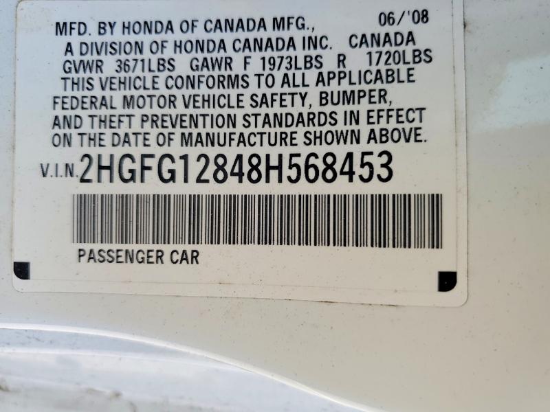 Продаж на аукціоні авто 2008 Honda Civic, vin: 2HGFG12848H568453, номер лоту: 65889936