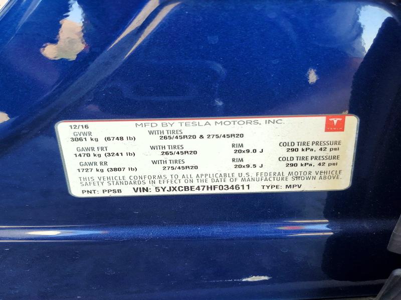 2017 Tesla Model X მანქანა იყიდება აუქციონზე, vin: 5YJXCBE47HF034611, აუქციონის ნომერი: 62976586