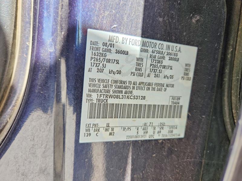 Продаж на аукціоні авто 2001 Ford F150, vin: 1FTRW08L31KC53128, номер лоту: 66479196