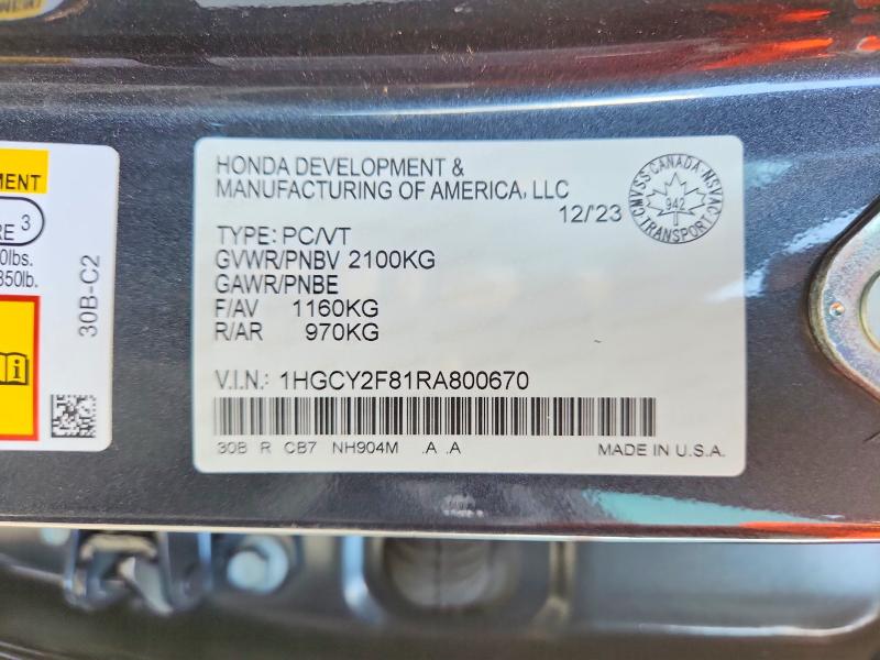 Aukcja sprzedaży 2024 Honda Accord, vin: 1HGCY2F81RA800670, numer aukcji: 62585776