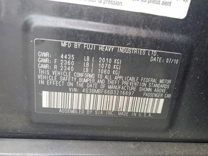 64331846 :رقم المزاد ، 4S3BMBF66B3216697 vin ، 2011 Subaru Legacy مزاد بيع