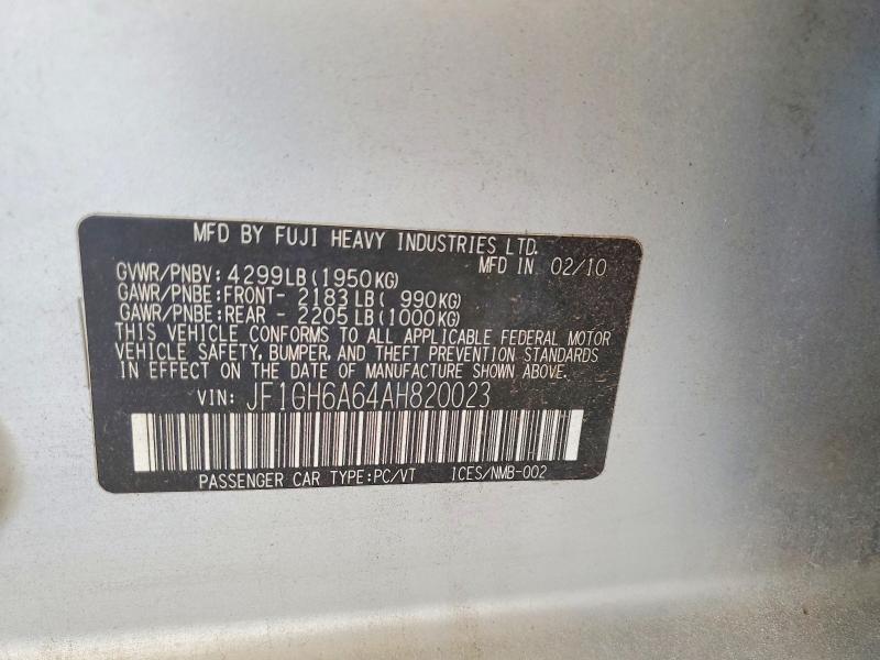 Aukcja sprzedaży 2010 Subaru Impreza, vin: JF1GH6A64AH820023, numer aukcji: 64785486