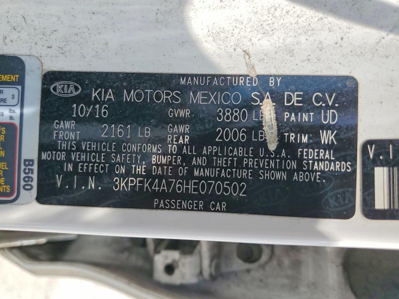 2017 Kia Forte მანქანა იყიდება აუქციონზე, vin: 3KPFK4A76HE070502, აუქციონის ნომერი: 63054576