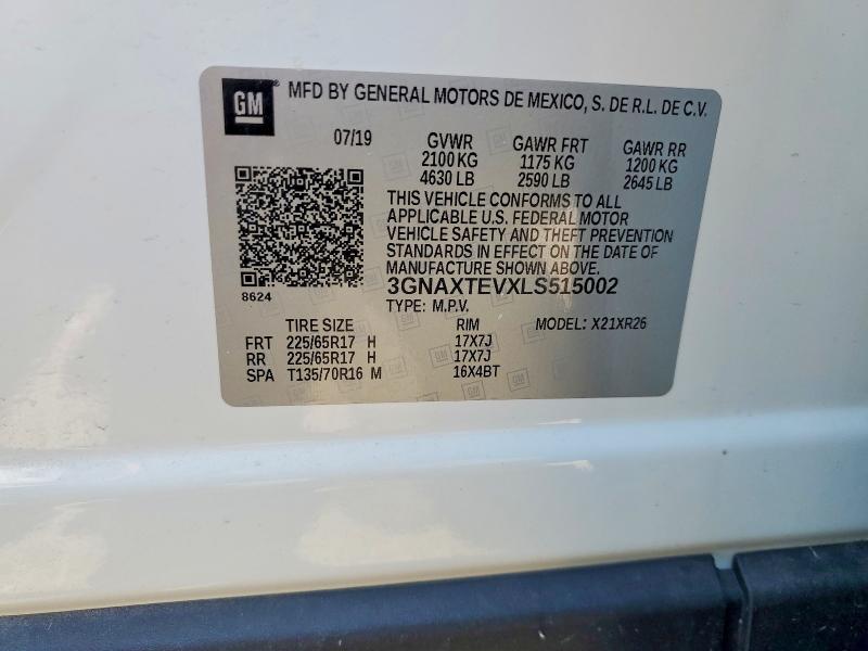 63656026 :رقم المزاد ، 3GNAXTEVXLS515002 vin ، 2020 Chevrolet Equinox مزاد بيع