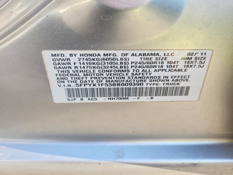 Aukcja sprzedaży 2011 Honda Ridgeline, vin: 5FPYK1F53BB009390, numer aukcji: 64029966