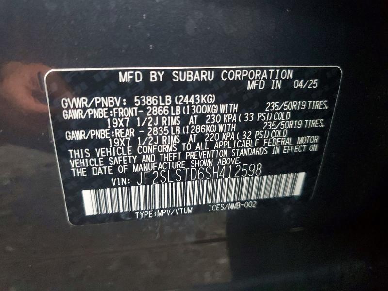 2025 Subaru Forester მანქანა იყიდება აუქციონზე, vin: JF2SLSTD6SH412598, აუქციონის ნომერი: 67241286