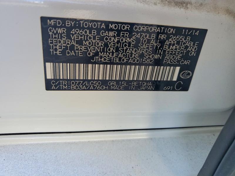 66270376 :رقم المزاد ، JTHCE1BL0FA001582 vin ، 2015 Lexus Gs مزاد بيع