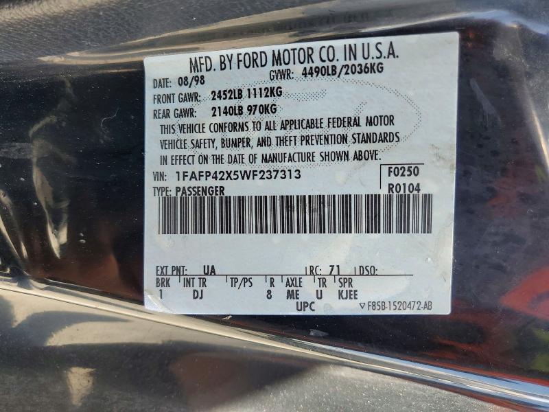 Aukcja sprzedaży 1998 Ford Mustang, vin: 1FAFP42X5WF237313, numer aukcji: 65563966