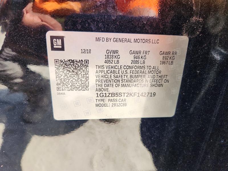 65942256 :رقم المزاد ، 1G1ZB5ST2KF142719 vin ، 2019 Chevrolet Malibu مزاد بيع