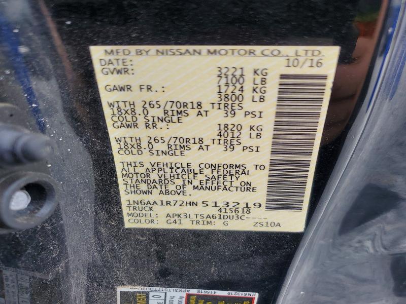 Aukcja sprzedaży 2017 Nissan Titan, vin: 1N6AA1R72HN513219, numer aukcji: 66619286