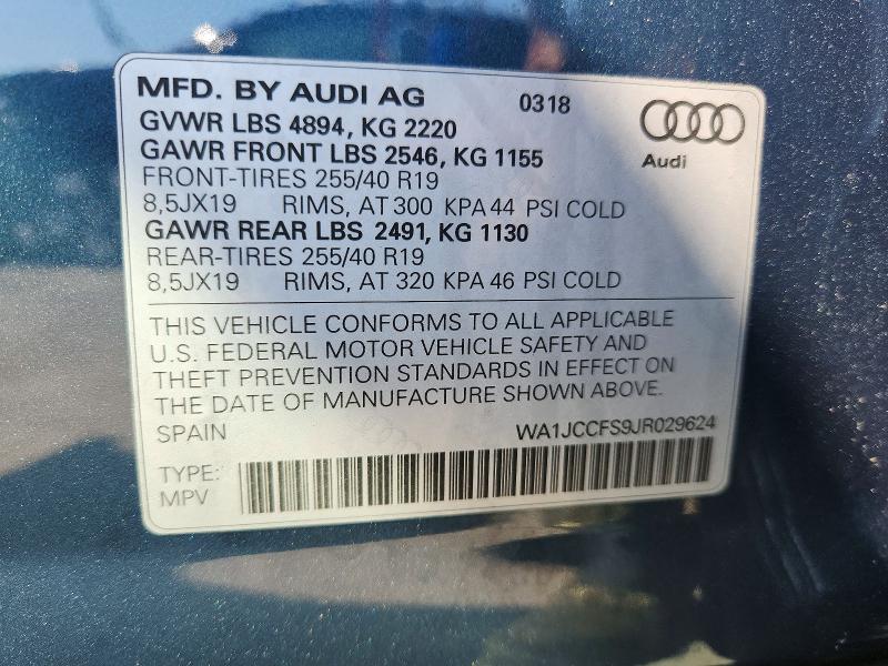 2018 Audi Q3 მანქანა იყიდება აუქციონზე, vin: WA1JCCFS9JR029624, აუქციონის ნომერი: 63817276