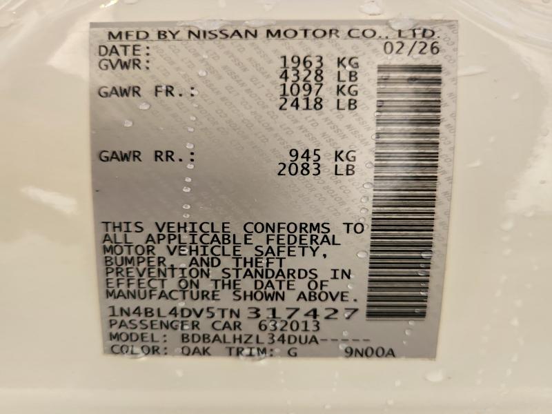 Продаж на аукціоні авто 2026 Nissan Altima, vin: 1N4BL4DV5TN317427, номер лоту: 63834446