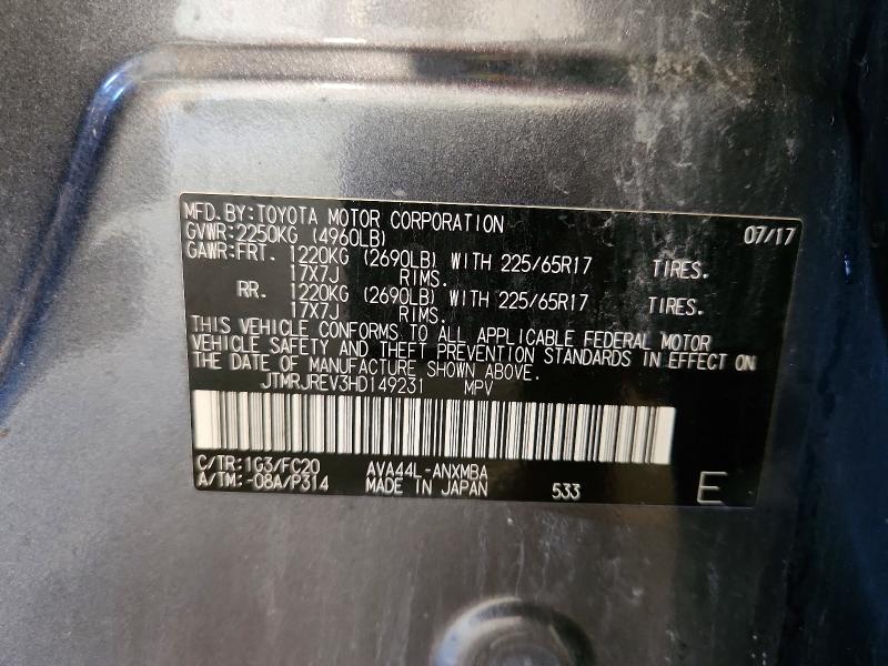 Aukcja sprzedaży 2017 Toyota Rav4 Hybrid, vin: JTMRJREV3HD149231, numer aukcji: 65636716