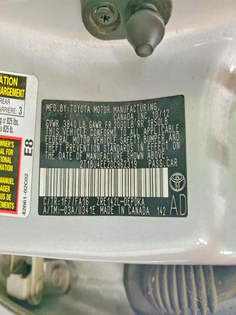 61940746 :رقم المزاد ، 2T1BU4EE2DC962319 vin ، 2013 Toyota Corolla مزاد بيع