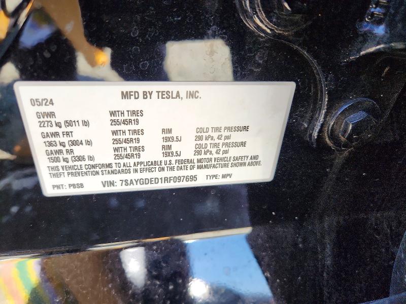 2024 Tesla Model Y მანქანა იყიდება აუქციონზე, vin: 7SAYGDED1RF097695, აუქციონის ნომერი: 64232116