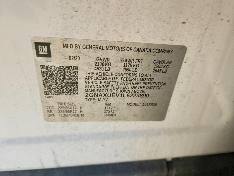 66412056 :رقم المزاد ، 2GNAXUEV1L6223890 vin ، 2020 Chevrolet Equinox مزاد بيع