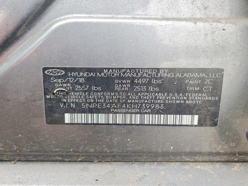 Auction sale of the 2019 Hyundai Sonata, vin: 5NPE34AF4KH739983, lot number: 65614656
