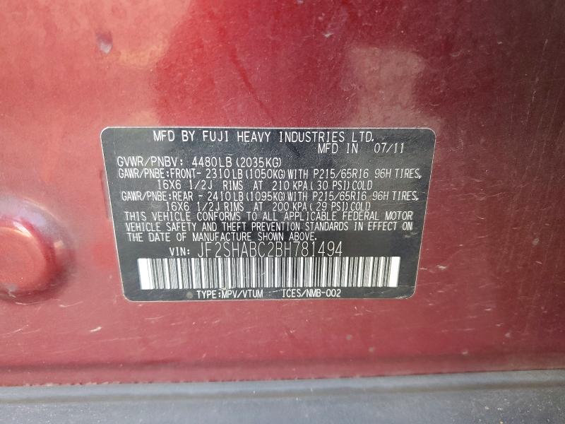 66002516 :رقم المزاد ، JF2SHABC2BH781494 vin ، 2011 Subaru Forester مزاد بيع