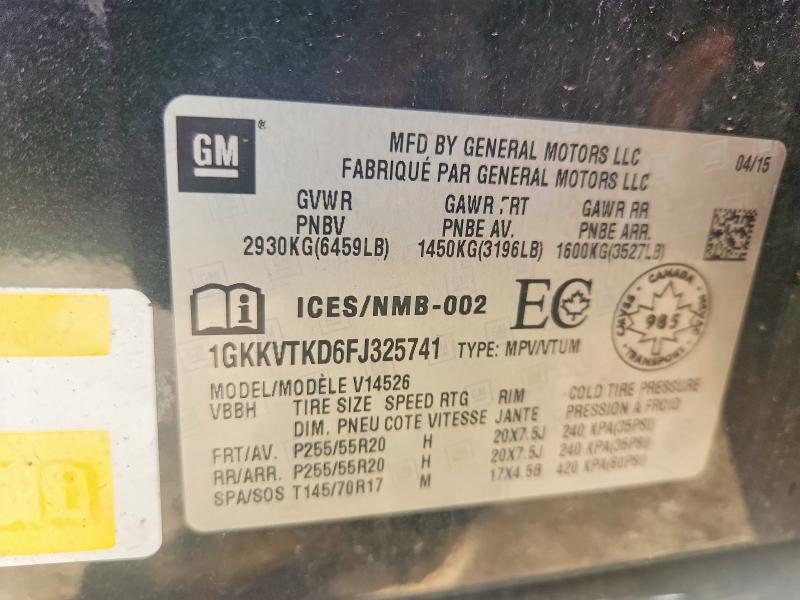 Auction sale of the 2015 Gmc Acadia, vin: 1GKKVTKD6FJ325741, lot number: 66040436