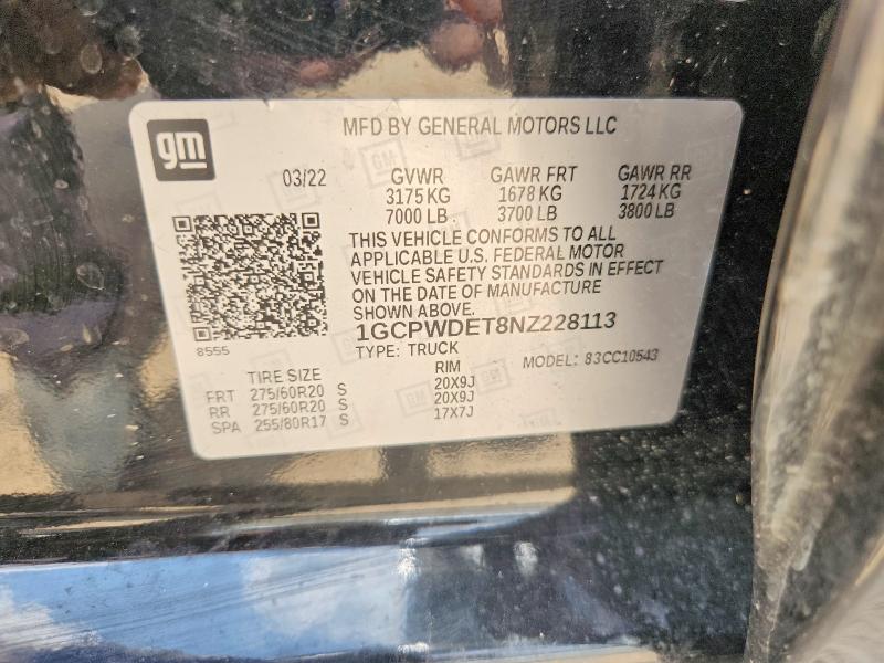 2022 Chevrolet Silverado Ltd მანქანა იყიდება აუქციონზე, vin: 1GCPWDET8NZ228113, აუქციონის ნომერი: 63467916