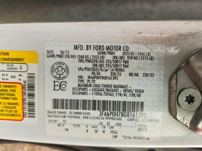 2016 Ford Fusion მანქანა იყიდება აუქციონზე, vin: 3FA6P0H78GR161395, აუქციონის ნომერი: 64402316