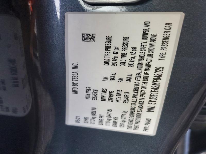 Aukcja sprzedaży 2021 Tesla Model 3, vin: 5YJ3E1EA2MF048029, numer aukcji: 64106136