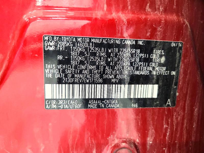 Aukcja sprzedaży 2014 Toyota Rav4, vin: 2T3DFREV7EW171596, numer aukcji: 65453866