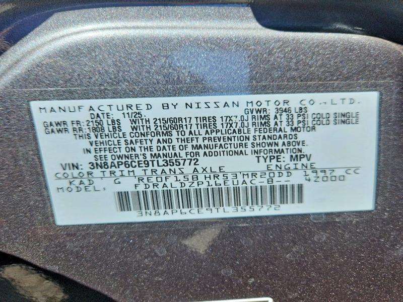 Auction sale of the 2026 Nissan Kicks, vin: 3N8AP6CE9TL355772, lot number: 65558246