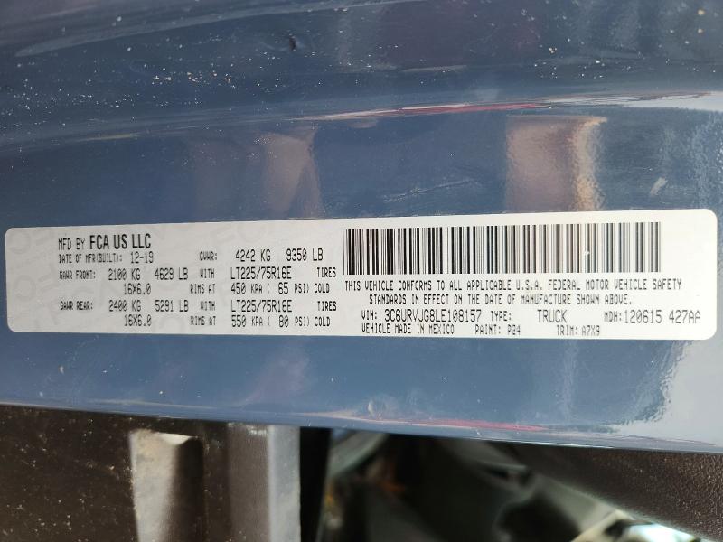 64306216 :رقم المزاد ، 3C6URVJG8LE108157 vin ، 2020 Ram Promaster 3500 مزاد بيع