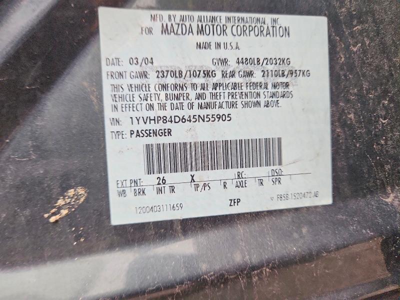Продаж на аукціоні авто 2004 Mazda 6, vin: 1YVHP84D645N55905, номер лоту: 64210146