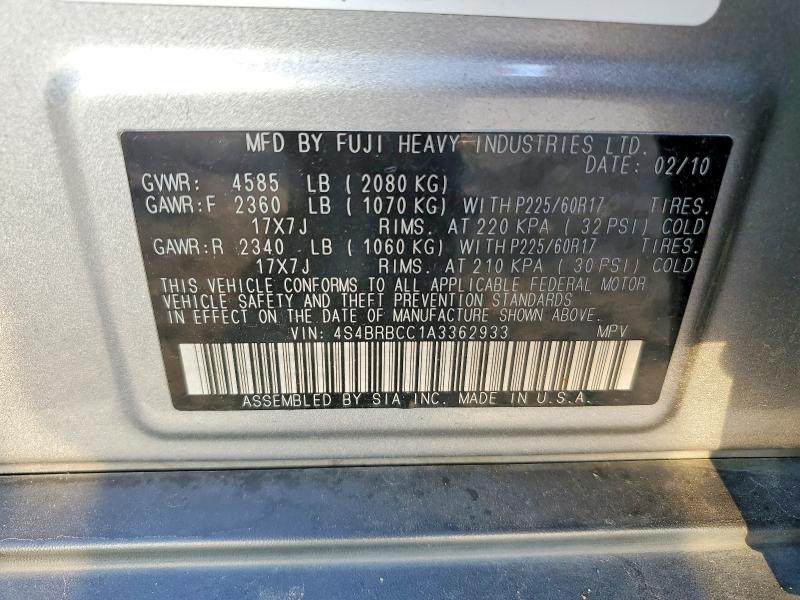 Aukcja sprzedaży 2010 Subaru Outback, vin: 4S4BRBCC1A3362933, numer aukcji: 67144046
